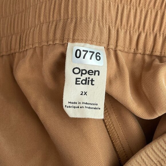 Open Edit Hi-Waisted Tan Drawstring Shorts Plus Size Elastic Waistband Womens 2X - Picture 4 of 12